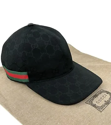 Gucci GG Monogram With Web Canvas Baseball Cap Head Hat Black Size M • $240