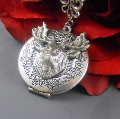 Deer Locket Antique Silver Locket Locket Necklace Moose Locket Stag Locket  • $35