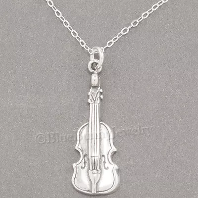 VIOLIN Necklace Musical Instrument Pendant 925 STERLING SILVER 18  Chain .925 • $24.99