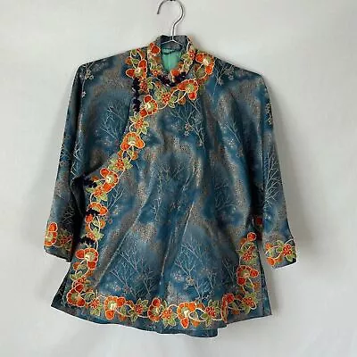 Vintage Silk Kimono Jacket Embroidered Appliqued M • $99