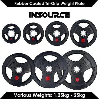 $31.90 • Buy 1.25kg-25kg Rubber Coated Olympic Tri-grip Weight Plates Type-O Fitness Home Gym