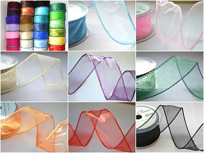 Wired Organza Ribbon 50mm Width.  2m 5m Or 20m Full Reel Lengths. CHOOSE COLOUR • £2.50