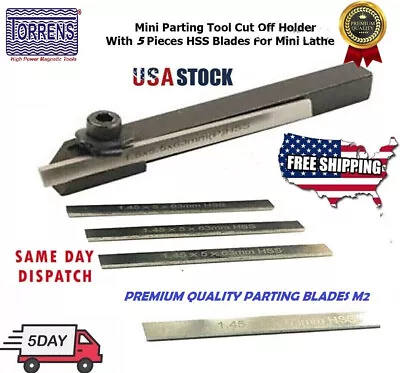 MINI LATHE PARTING CUT OFF TOOL HOLDER - 6MM SHANK + 5X M2 HSS Blade + Allen Key • $15.56