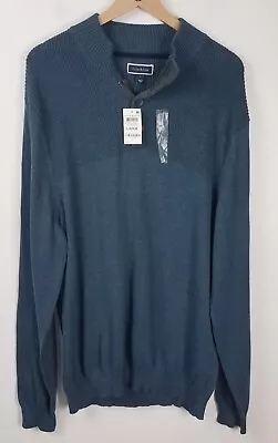 Club Room Men's Sz. Big & Tall Large Blue Wing Heather Button Mock Sweater NWT • $39.99