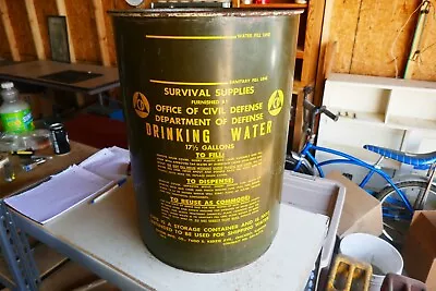 Vintage 1963 United States Civil Defense Drinking Water Barrel Can Lot 24-13-10 • $49.99