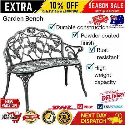 Vintage Garden Bench Outdoor Patio Cast Iron Steel Seat Park Aluminium Chair NEW • $150.26