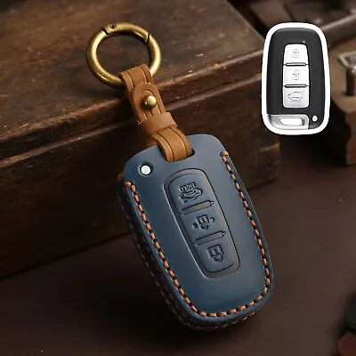 Leather Car Remote Key Fob Case Cover For Hyundai Accent Ix35 I30 For KIA Blue • $24.99