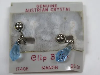 Vintage AUSTRIAN BLUE Crystal Earrings Silvertone Clip On Original Card • $4