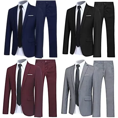 2-Piece Set Mens One Button Slim Fit Business Suit Blazer Jacket Pants Suits • $27.85