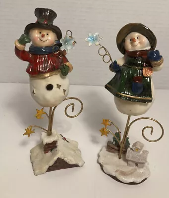 Vintage Mr. And Mrs. Snowman Place Card Holder Christmas Winter Decor Set Of 2 • $15