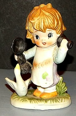 Porcelain Figurine Child Girl Talking On Phone Duck Unmarked Telephone VIntage • $12.99