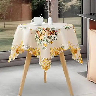 Easter Tablecloth For Round Table Embroidered Spring For Indoor Outdoor Holiday • £7.12