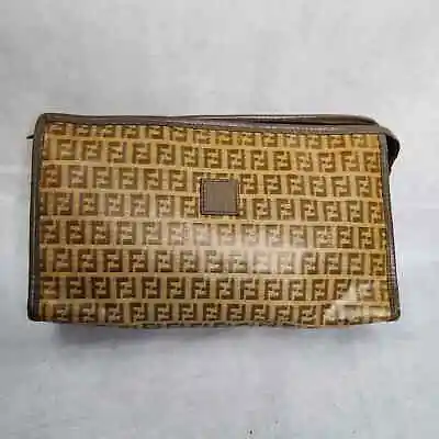 Vintage Fendi Clutch Handbag Zucchino FF Logo Pattern Bag Pouch Travel Cosmetic • $290