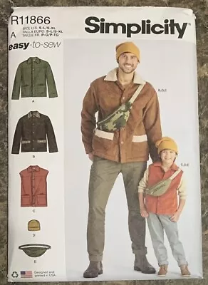 Simplicity Sewing Pattern R11866 Boy's & Men's Jacket Vest Hat Bag Sizes S-XL • $10.36