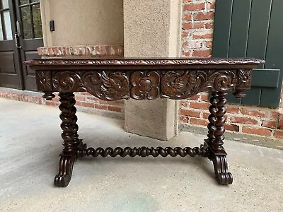 Antique French Oak Office Library Desk Sofa Table Barley Twist Louis XIII • $4275