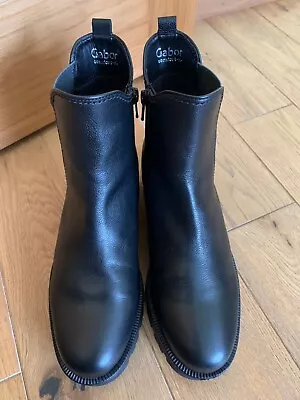 Gabor Black Leather Comfort Chelsea Boots Wide Fit Size 5.5 • £40