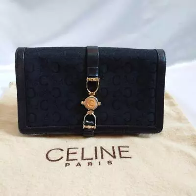 Vintage Celine Black Canvas Leather Clutch Bag AM278 • $190