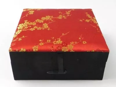 Pretty Oriental Jewelry Box Red And Black With Golden Cherry Blossoms MM303X • $11.96