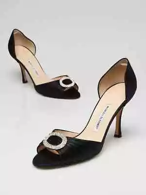 Manolo Blahnik Sedaraby Crystal Pump Satin D'Orsay High Heel Womens 8 EU 38.5 • $194.90