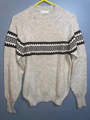 Vtg 60s 70s SEARS Sportswear Shetland Wool Sweater Mens M Fair Isle Nordic • $37