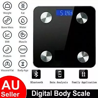 Smart Digital Bathroom Body Fat Scale 180KG Bluetooth Scales Weight BMI Water • $29.99