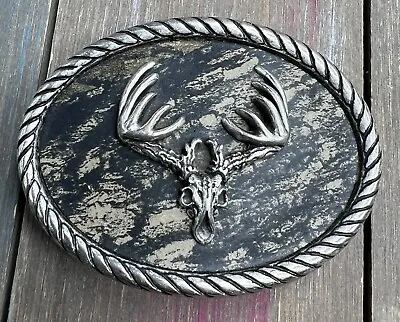 Nocona Mossy Oak Deer Skull Belt Buckle Rope Edge Oval Shape Nice Condition • $8