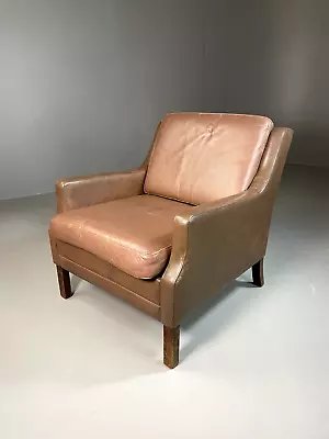 EB6336 Vintage Danish Lounge Chair Brown Leather Mogensen Retro MCM MNOR • £175