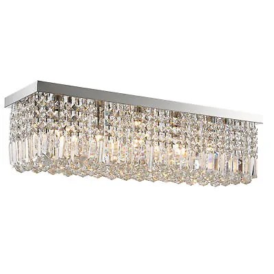 HOMCOM Modern Crystal Ceiling Light Square Chandelier For Home Office Silver • £78.99