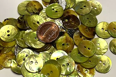 8 PCS ONLY! Dyed Lime Green Lasered Abalone Shell Buttons 15mm Almost 5/8  13554 • $8.99