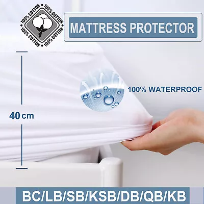 $23.99 • Buy Fully Fitted Waterproof Terry Cotton Mattress Protector BC/SB/DB/QB/KB/LS Cover