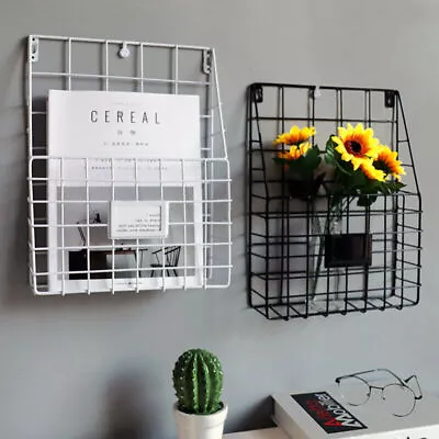 Wire Magazine Newspaper Basket Wall Mounted Post Storage Rack Holder House UK • £8.69