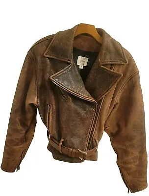 Vakko Distressed Leather Women's Stylized Motorcycle Jacket Size XS~ Preowned • $249