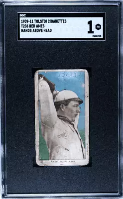 1909-11 T206 Red Ames Hands Above Head Tolstoi SGC 1 • $258.99