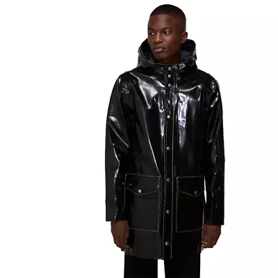 Premium Stylish Men's PVC Vinyl Hooded Long Coat Trench All Sizes • $79.99