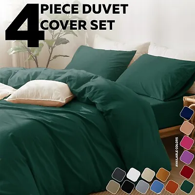 4 Piece Duvet Cover Reversible Quilt Cover Bedding With Fitted Sheet &Pillowcase • £14.99