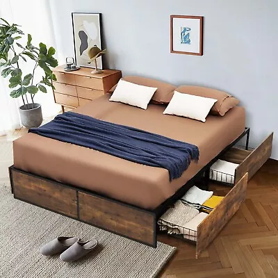 $243.95 • Buy Giantex Bed Frame Queen Size 4-Drawer Platform Mattress Foundation Industrial