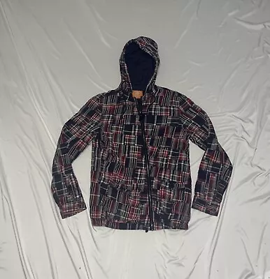 J Press Full Zip Jacket With Hood Madras Plaid Mens Size Small Patchwork Hoodie • $64.34