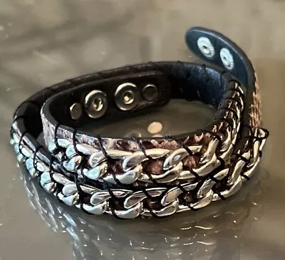 Michael Kors Snake Print And Silver Tone Chain Leather Wrap Bracelet 14.5-15” • $28.99