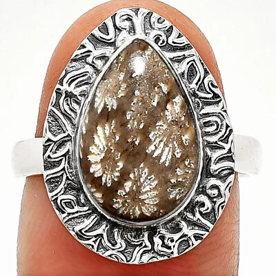 Natural Flower Fossil Coral 925 Sterling Silver Ring S.8 Jewelry R-1649 • $10.99