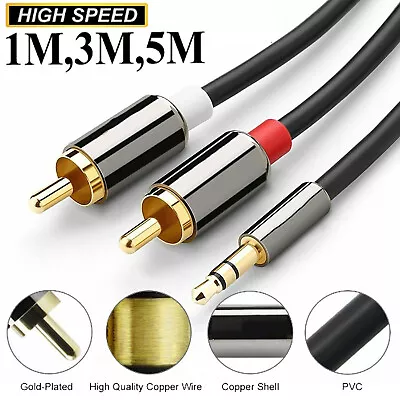 2RCA To 3.5 Audio Car Cable RCA 3.5mm Jack Male To Male RCA AUX Cable For AMP AU • $20.99