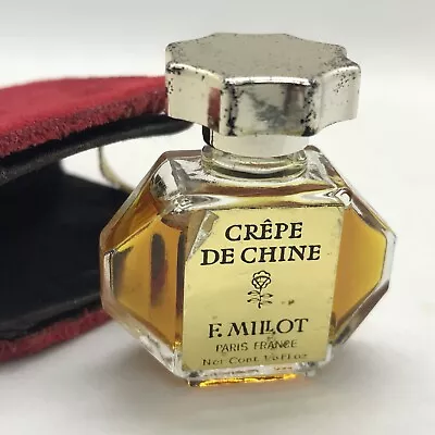Vintage F. MILLOT CREPE DE CHINE Pure Parfum 1/6 Oz W Plush Holder • $59.99
