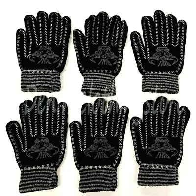 6 Pairs Men Black Warm Magic Winter Gloves Animal Ox Printed Knitted Thermal Lot • $11.85