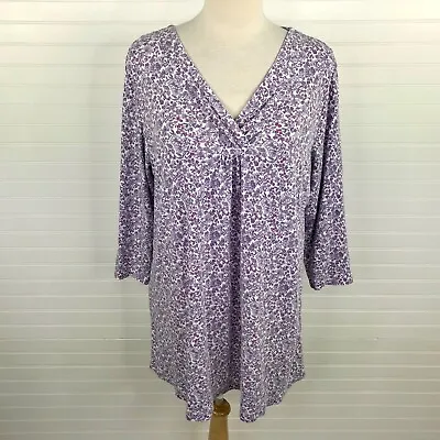 Miss Elaine Nightgown Nightie Long Sleeves Knee Length Purple Floral Size 2X • $19.95