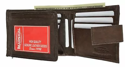 Mens Snap Closure Brown Bifold W/ Zippered Expandable Card Pocket Leather Wallet • $11.99