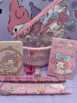 My Melody Sanrio Basket Notebook Stationary Pencil Case Pen Rubber Ruler Gift • $21.26