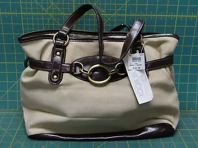 Minicci Tan Canvas Patent Leather Brass Hardware Bucket Bag Shoulder Purse *New* • $11.25