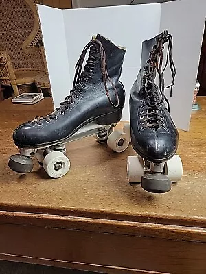 Vintage Riedell Red Wing Black Leather Roller Skates Mens 9.5 All American Plus • $225