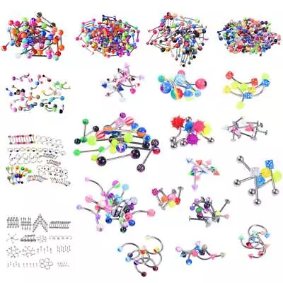 105PCS Body Piercing Kit Lot Belly Ring Tongue Tragus Jewelry 14G 16G 18G 20G • $13.99