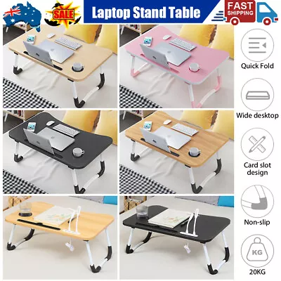 Laptop Stand Table Foldable Desk Computer Study Bed Adjustable Portable Cup Slot • $16.99