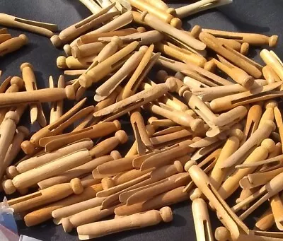 Lot Of 150 + Vintage Push On Clothespins Hardwood Wooden Round Craft Project • $16